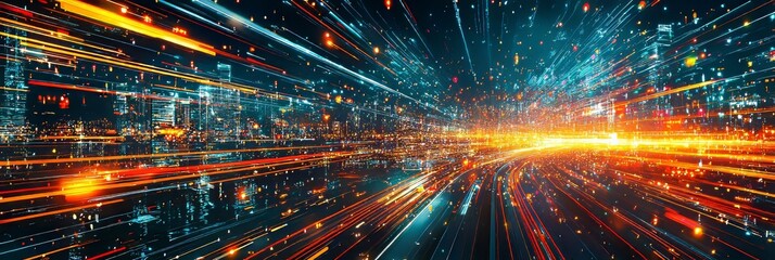 Leinwandbilder - An abstract light background with city road lights, night highway lights, and traffic with highway road motion lights.