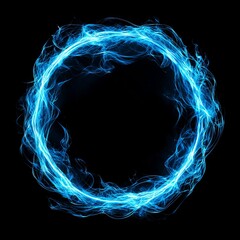 Aufkleber - Plasma abstract glowing electric blue ring on black background, light magic effect