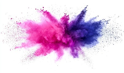 Canvas Print - An explosion splashes colorful dust powder on a white background. A splatter of colored dust powder on a white background.