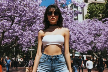 Mexico's jacarandas and a woman in eyeglasses