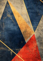 Wall Mural - The artwork features abstract blue red gold geometric shapes