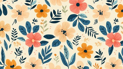 Canvas Print - An illustration pattern with a seamless background of whimsical flowers