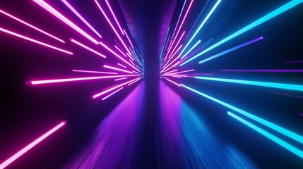 Aufkleber - Motion Speed neon light trail on dark background, abstract blue and purple light with high speed curve beam.