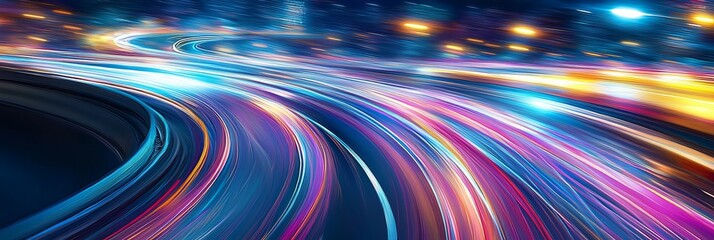 Leinwandbilder - Light background with city road lights, night highway lights, traffic with highway road motion lights,