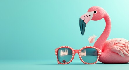 Poster - Podium with summer elements, beach umbrella, ball, and sunglasses, travel holiday scene in 3D.