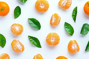 Wall Mural - Fresh and delicious orange flesh flying in the air, high vitamin and nutrient content, delicious summer fruit.