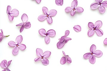 Aufkleber - Lilac (Purple Flower) petals flying in the air, spring meadow flora isolated on white.