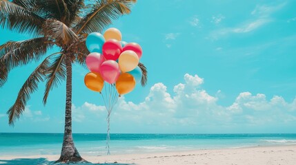 Wall Mural - Beach party background with balloons