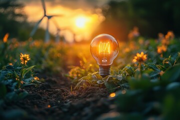 Sticker - Lightbulb In A Field At Sunset