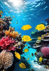 breathtaking aquatic visuals showcasing vibrant marine life crystal clear waters colorful corals diverse fish species, aquarium, blue, habitat, multicolored