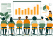 © Perfect Vector - Business Leader Presenting Growth Strategy in Meeting Room with Graphs and Employees, Vector Illustration