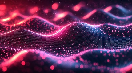 Poster - An abstract pink and blue pattern with wave-like textures and repetitive geometric shapes, creating a vibrant visual effect.