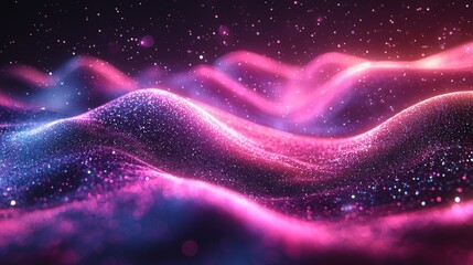 Poster - This abstract digital wave illustration features vibrant hues of blue, red, and purple creating a futuristic, dynamic look.