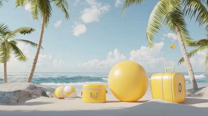 Poster - For a product display, we have created a three dimensional render depicting a minimal summer beach background with cute elements.