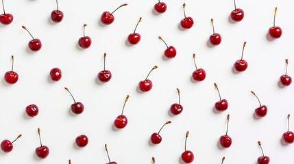 Sticker - Fresh Cherry berries from a flat view, isolating them on a background, a summer fruit for refreshing, fresh berries with high levels of vitamins.