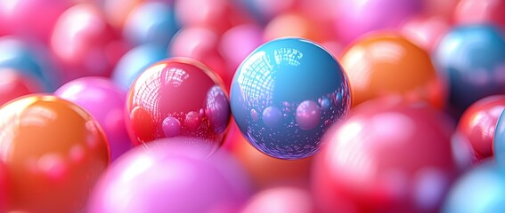 Aufkleber - 3D spheres of different sizes and shades creating a dynamic abstract background