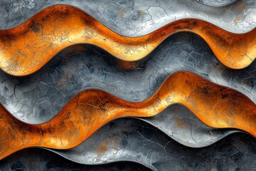 Poster - An abstract image with perforated patterns, waves, and intricate textures, displaying a dynamic combination of orange and black elements.