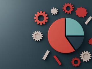 A digital pie chart showing budget allocation for business operations, surrounded by gears and financial growth symbols, sleek and dynamic