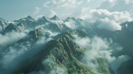 Wall Mural - Mountain Peaks Emerging from the Clouds