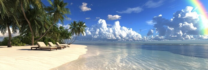 Poster - Panorama of tropical island shoreline on a warm ocean.