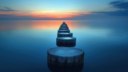 Canvas Print - Sunrise over Calm Ocean with Stone Pathway