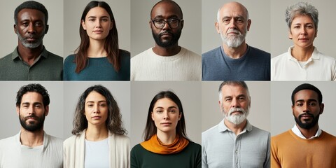 Diverse individuals representing various ethnicities and ages in a modern portrait gallery that showcases human expression.