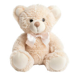 a teddy bear with a pink bow around its neck