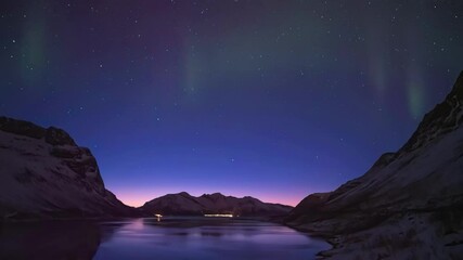 Sticker - Tromso Norway time lapse of the aurora northern lights winter landscape at Grotfjord