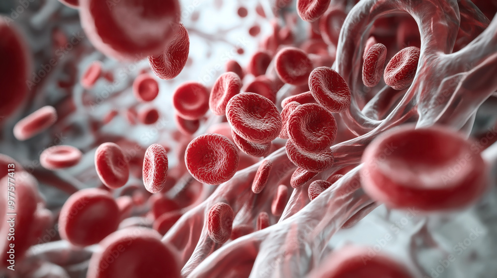 Ilustración de Stock Detailed 3D image showing red blood cells flowing ...