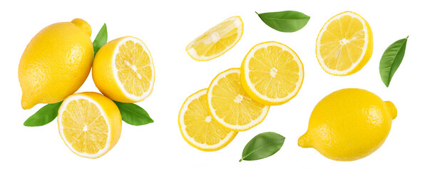 Canvas Print - Ripe lemon with half isolated on white background with full depth of field. Top view. Flat lay