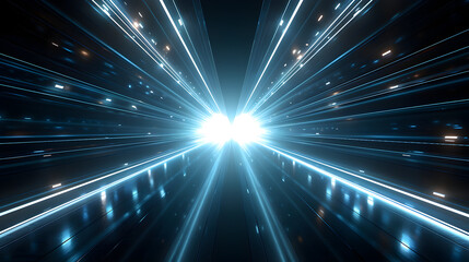 Abstract star burst background with blue laser beams and glowing lights