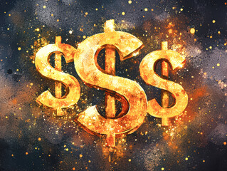 Canvas Print - A close up of three dollar signs with a dollar sign in the middle