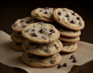 chocolate chip cookies, cookies on a plate, chocolate chip cookies on a plate