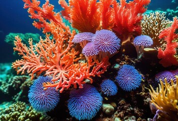 vibrant coral reef ecosystem teeming diverse marine life colorful aquatic species, creatures, fish, ocean, underwater, biodiversity, habitat, environment