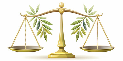 Flat Vector Illustration of Two Glowing Scales of Justice with Olive Branches Symbolizing Fairness and Peace for Human Rights Day Concept