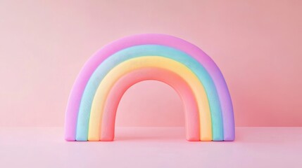 Wall Mural - A fading rainbow symbol representing depression, placed on a solid pale pink background with soft lighting. Focus on the fading colors. No people.