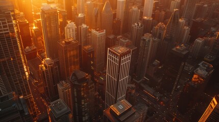 Canvas Print - Golden Skyline: An Aerial View of Chicago at Sunset