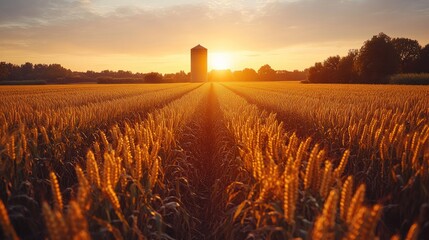 Wall Mural - Golden Field at Sunset