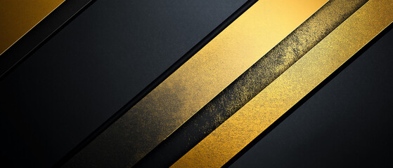 Abstract background with black and gold geometric diagonal shapes, Web banner. AI generation.