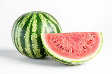 Wall Mural - Fresh Ripe Watermelon Whole and Halved on White