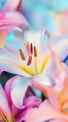 Poster - Close-up of delicate pink and white lily flowers.