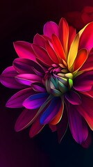 Poster - Vibrant multi-colored flower petals against a dark background.