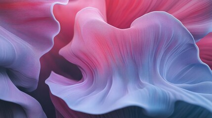 Wall Mural - Vibrant abstract patterns of flowing fabric or petals, showcasing pink and blue hues in a close-up view during daylight