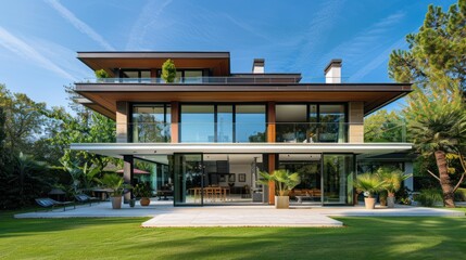 Sticker - Modern House with a Green Lawn