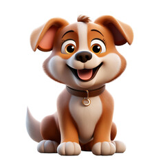 Happy brown dog cartoon character on white background