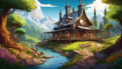 Poster - Cozy cabin by a stream