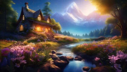 Poster - Cozy cottage by a stream