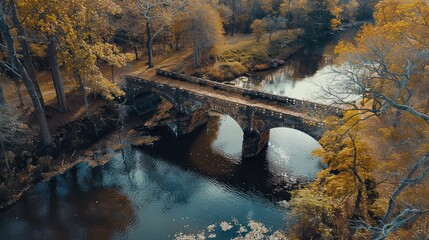 Canvas Print - Stone Bridge over a River in Autumn