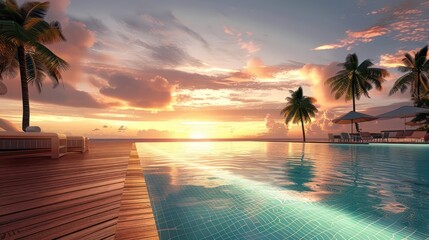 Canvas Print - Sunset Poolside Paradise