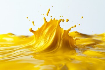 Poster - Bright yellow paint splash captured mid air with dynamic and energetic splatter effect in motion